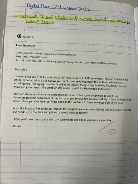 Lesson 7 -Make links between one of the 'I am' statements and Christian beliefs.